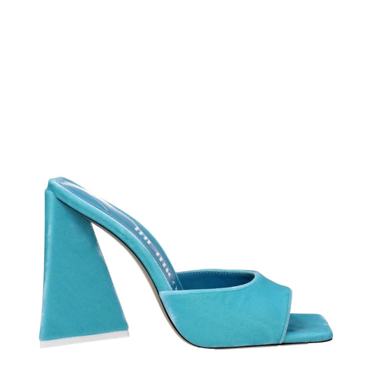 The Attico Light Blue Velvet Platform Sandals with high heel and open toe design, showcasing a sleek turquoise accent.