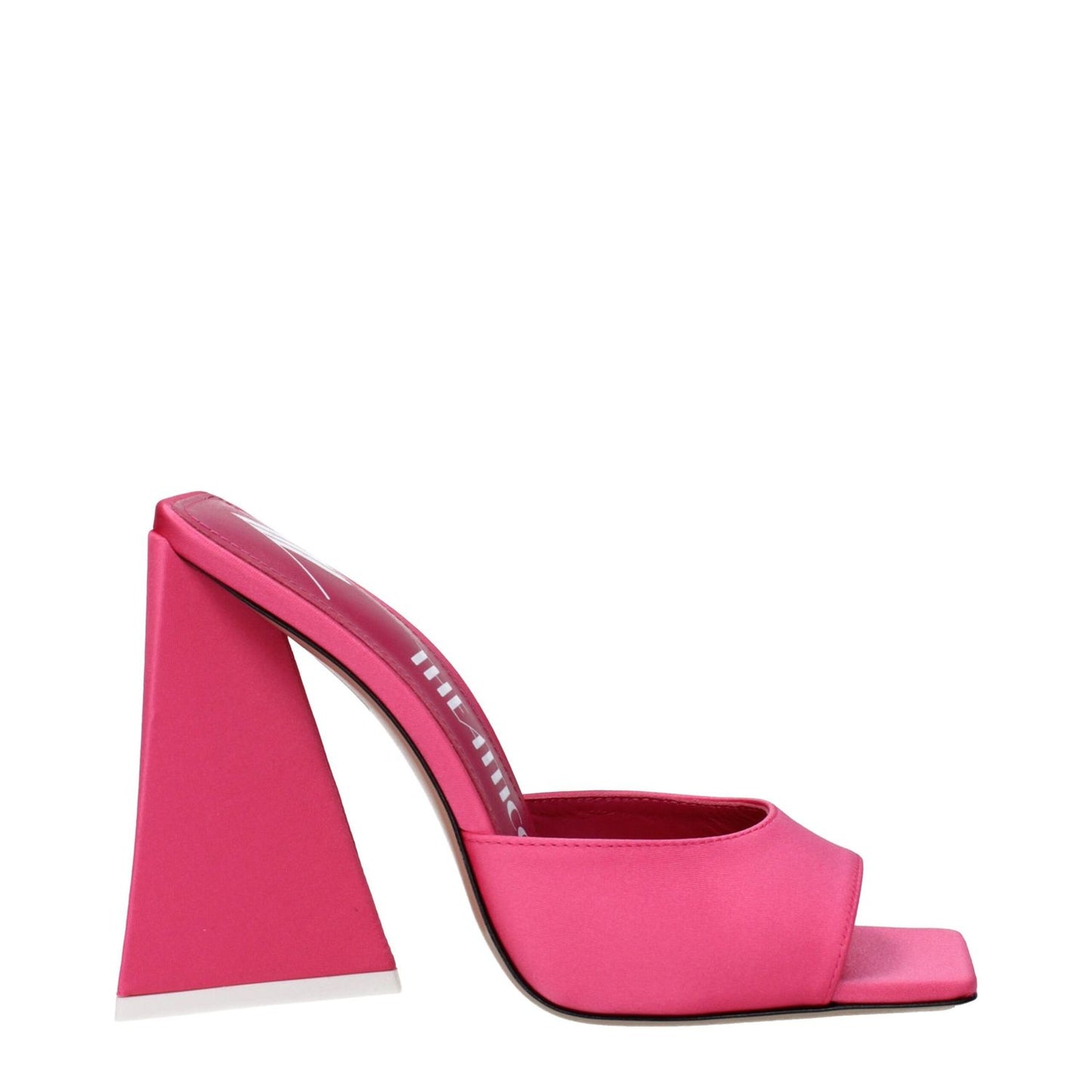 The Attico Pink Fabric Platform Sandals with high heel and open toe design, featuring leather sole and stylish pink fabric.