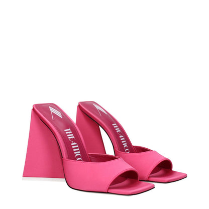 The Attico Pink Fabric Platform Sandals with open toe and high heel, featuring a stylish design and leather sole. MPN S000V015026.