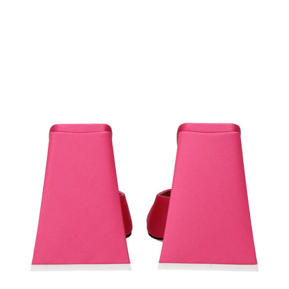 Back view of The Attico Pink Fabric Platform Sandals with high leather heel and open toe design.