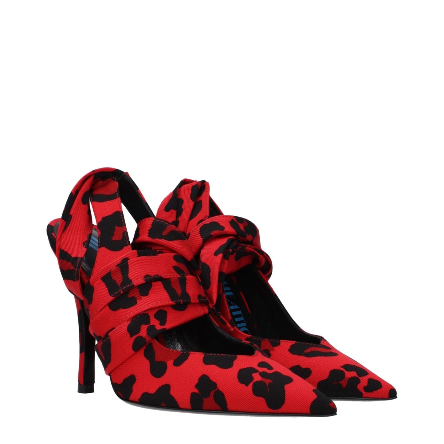 The Attico Red Fabric High Heel Pumps with lace-up closure, pointy toe, and 12 cm high heel, featuring a bold pattern design.