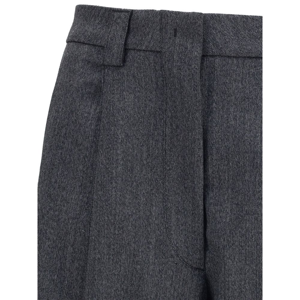 Close-up of The Latest Gray Polyester Casual Pants showcasing high waist and refined fabric texture.