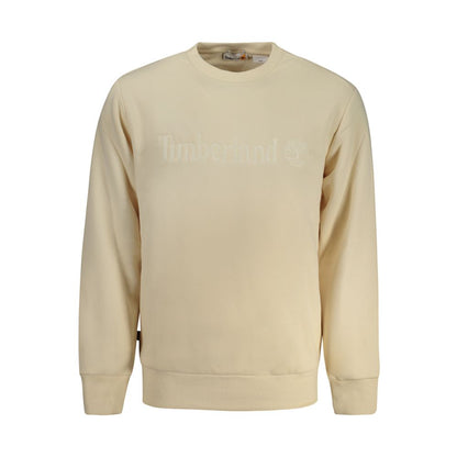Timberland Beige Cotton Men Sweater with embroidered logo, long sleeves, crewneck design, made from cotton-polyester blend, regular fit.