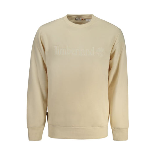 Timberland Beige Cotton Men Sweater with embroidered logo, long sleeves, crewneck design, made from cotton-polyester blend, regular fit.