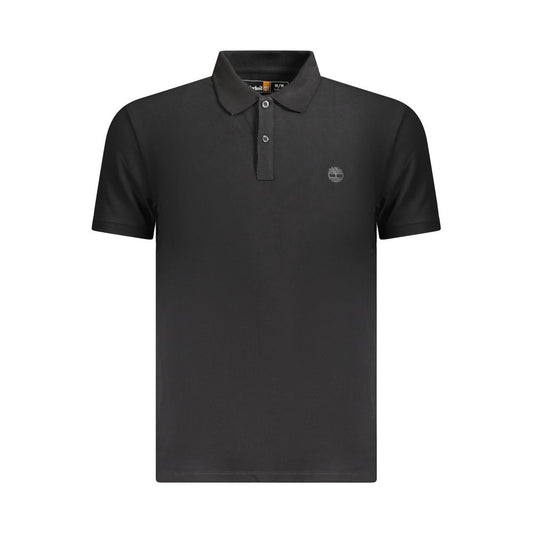Timberland Black Cotton Men Polo Shirt with short sleeves and iconic logo embroidery for a sleek, stylish look.