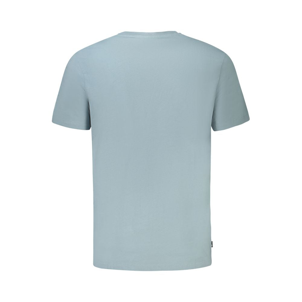 Back view of Timberland Light Blue Organic Cotton Men T-Shirt showcasing eco-friendly short sleeves.
