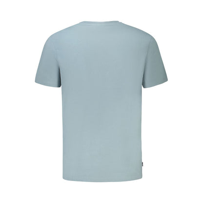 Back view of Timberland Light Blue Organic Cotton Men T-Shirt showcasing eco-friendly short sleeves.