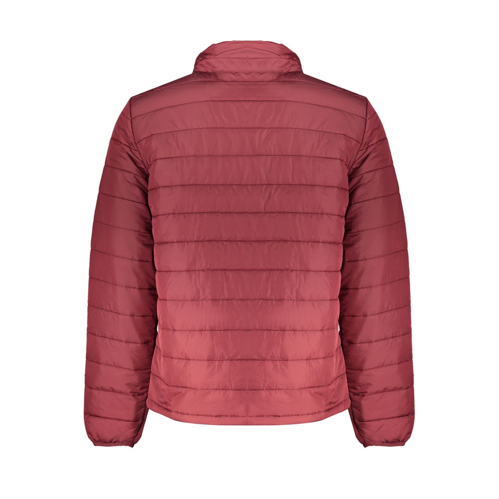 Back view of Timberland Red Polyester Men's Sports Jacket with quilted design and collar.
