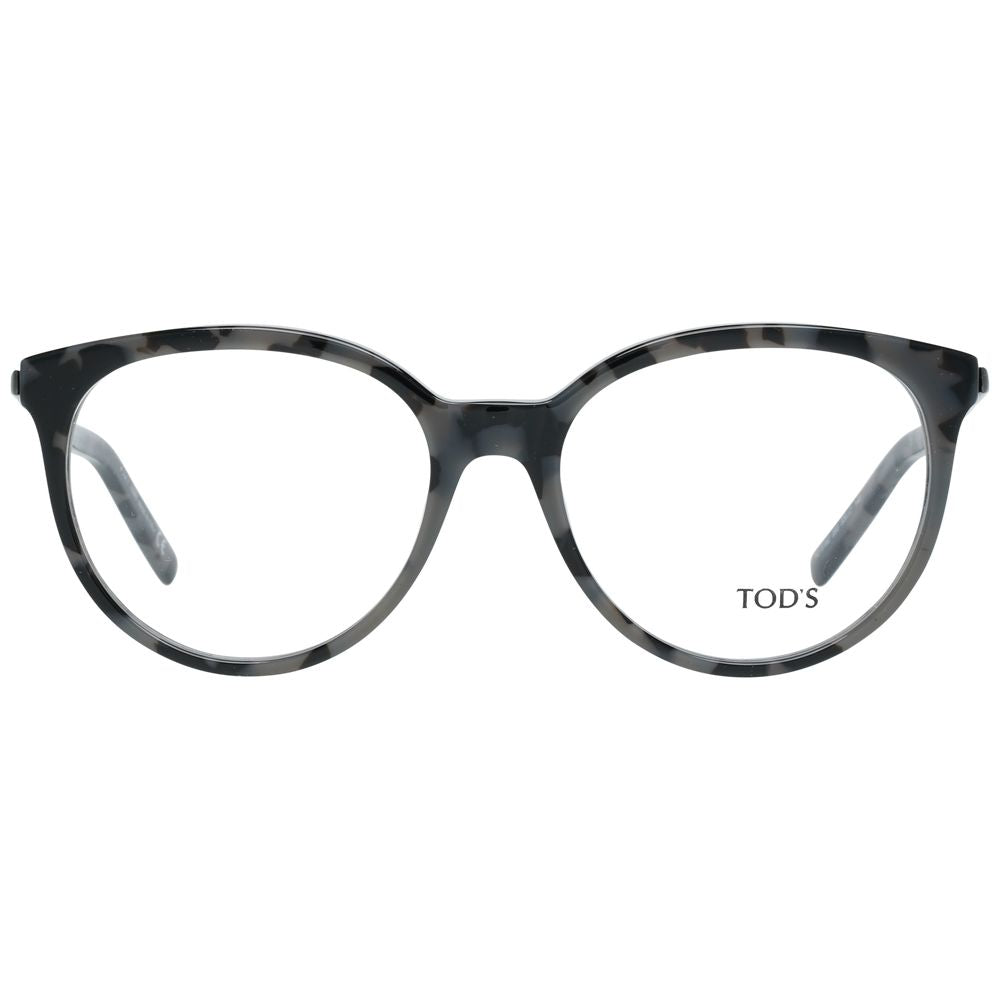 Tod's Gray Plastic Glasses (Frames) for women with grey full-rim round style, size 53-17-140, plastic material.