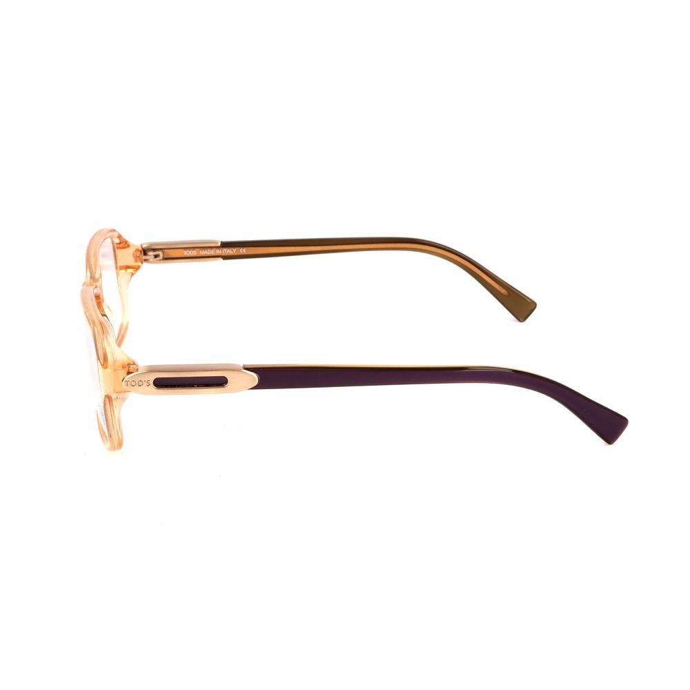 Side view of Tod's Orange Acetate Frames with brown and purple arms, showcasing acetate material.