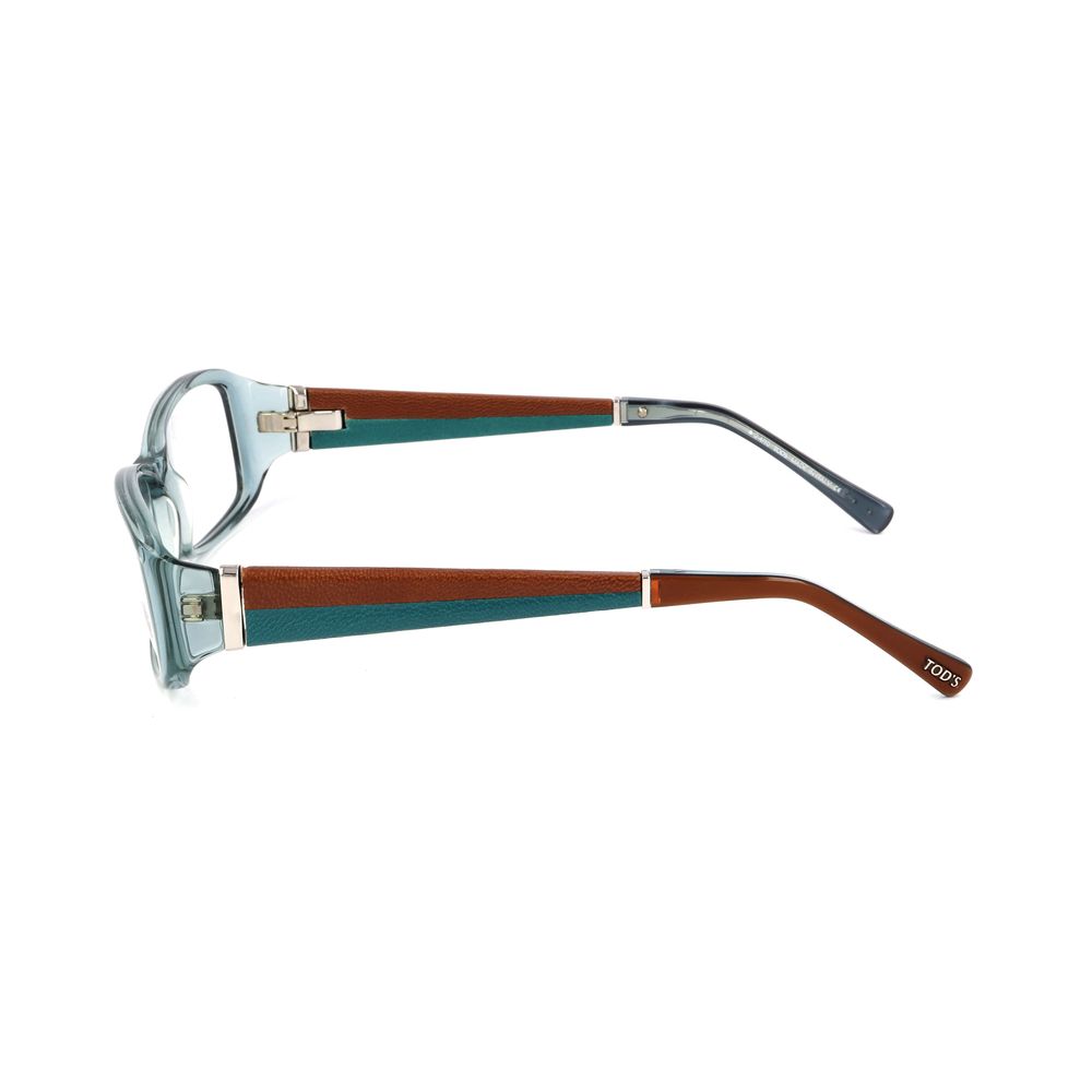 Side view of Tod's Turquoise Acetate Frames, featuring bright turquoise color and elegant acetate material with dimensions 53/16/135 mm.