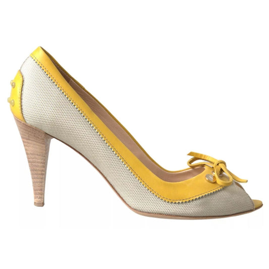 Tod's Yellow Off White Peep Toe Heels Pumps Shoes LA10265-38