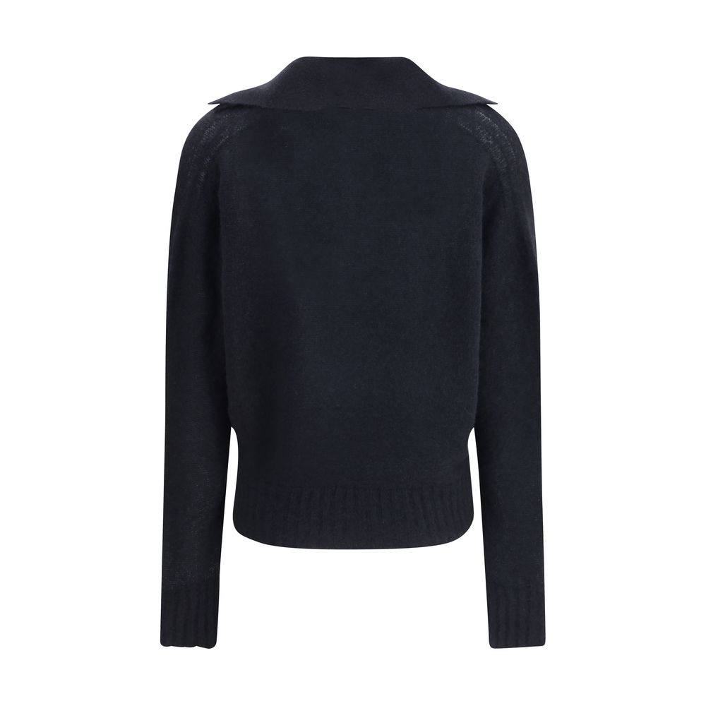 Tom Ford Black Cashmere Cashmere Sweater with polo collar, ribbed hem and cuffs, back view, made from soft wool and silk blend.