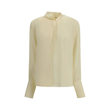 Alt Tag: Tom Ford Cream Silk Blouse with high neck and cut-out details for elegant and special occasions.