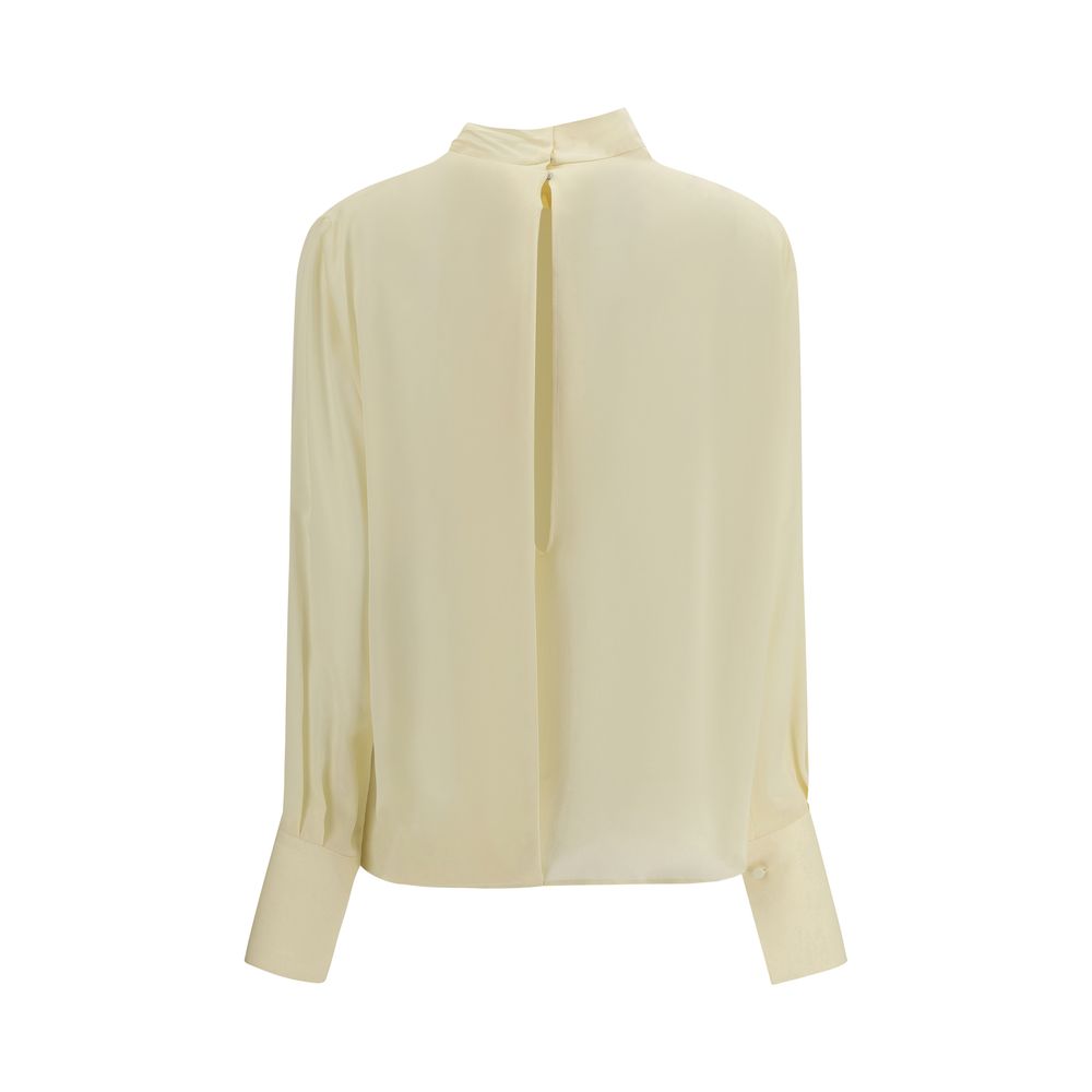 Tom Ford Cream Silk Blouse with high neck and back cut-out details