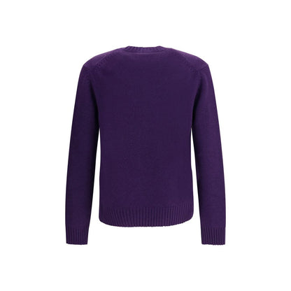 Back view of Tom Ford Purple Cashmere Cashmere Sweater with ribbed hem and cuffs, showcasing sophisticated style and fine yarn elegance.