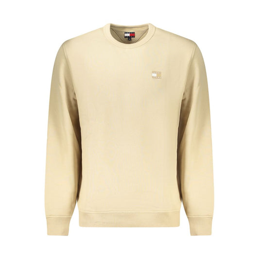 Tommy Hilfiger Beige Cotton Men Sweater featuring a crew neck and logo applique, made from 95% regenerative cotton. Casual sophistication in eco fashion.