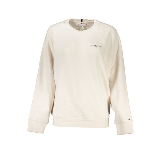 Tommy Hilfiger Beige Cotton Women Sweater with long sleeves and crew neck, featuring the brand's iconic logo for a stylish look.