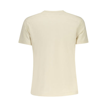 Tommy Hilfiger Beige Cotton Women T-Shirt featuring short sleeves and crew neck, crafted from regenerative cotton, back view.
