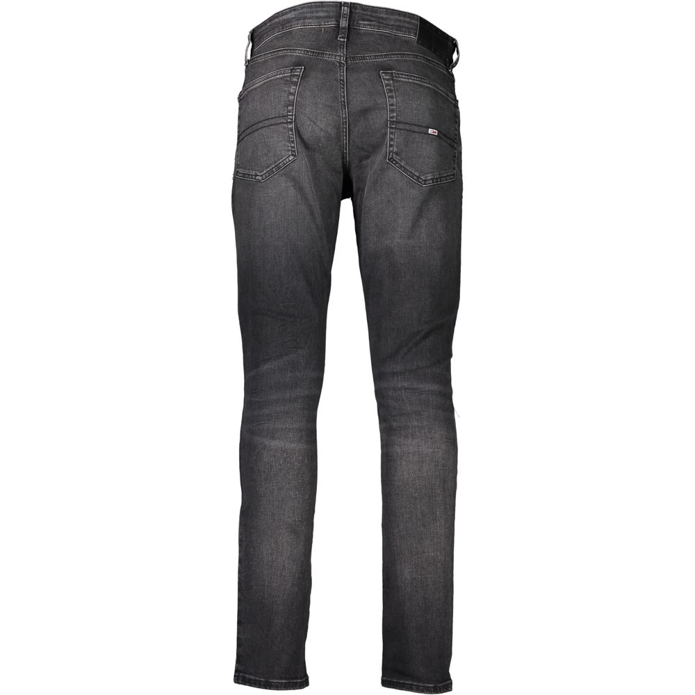 Back view of Tommy Hilfiger Black Cotton Slim Men Jeans featuring a classic five-pocket design and sustainable materials.