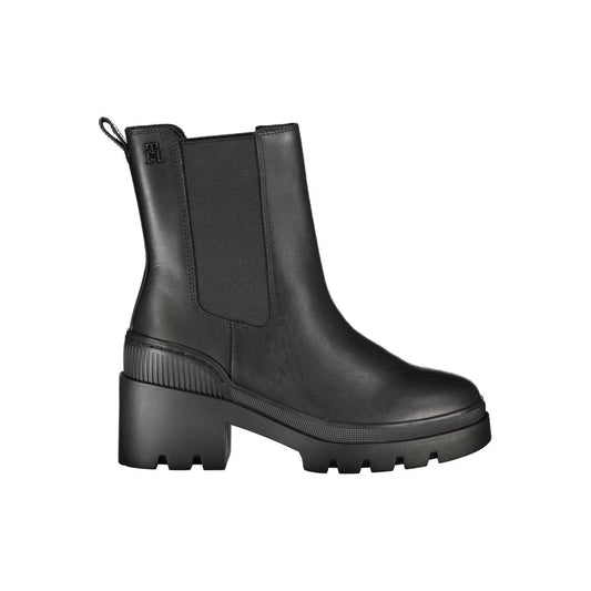 Tommy Hilfiger Black Polyester Ankle boot with side elastic and 6 cm heel, featuring logo detail.
