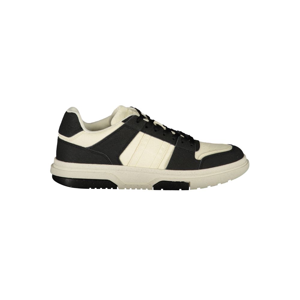 Tommy Hilfiger Black Polyester Sneaker with contrast details and lace-up design, featuring iconic logo sports footwear fashion.
