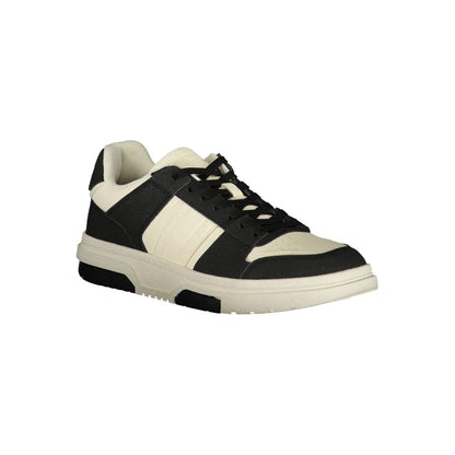 Tommy Hilfiger Black Polyester Sneaker with contrast details and logo on sports footwear.