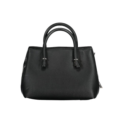 Tommy Hilfiger Black Polyethylene Handbag with dual handles, adjustable strap, external pockets, and logo on front.