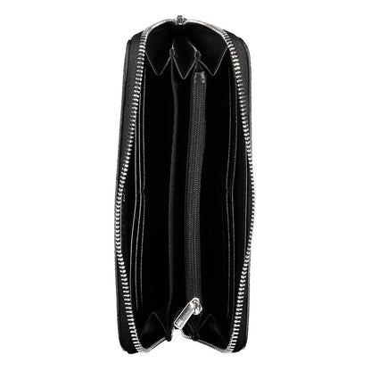 Interior view of Tommy Hilfiger Black Polyethylene Women Wallet with zip closure and multiple compartments for cards and coins.