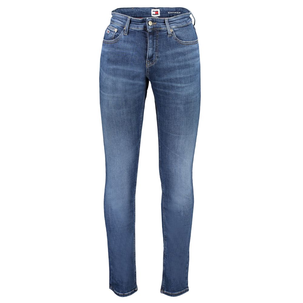 Tommy Hilfiger Blue Cotton Men's Slim Jeans with washed effect and logo embroidery.