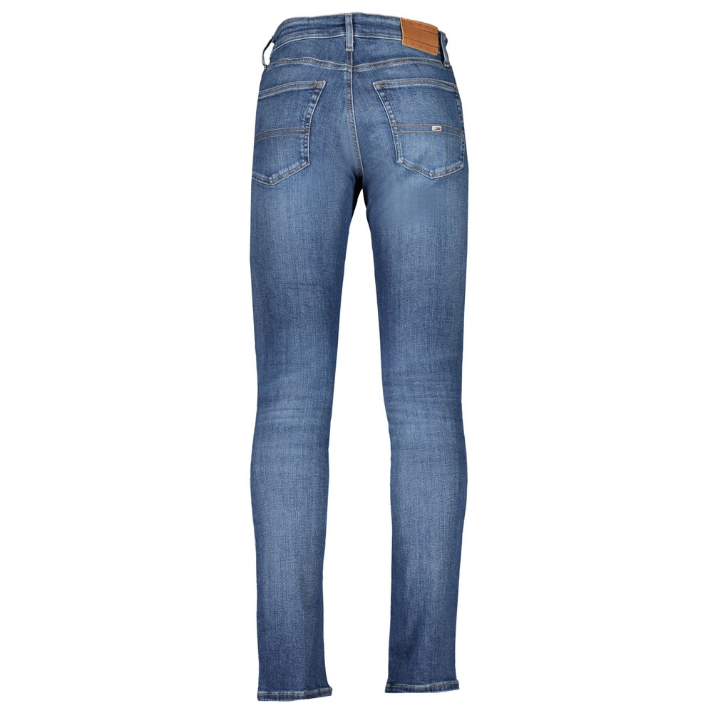 Back view of Tommy Hilfiger Blue Cotton Men's Slim Jeans with classic five-pocket design and logo embroidery.