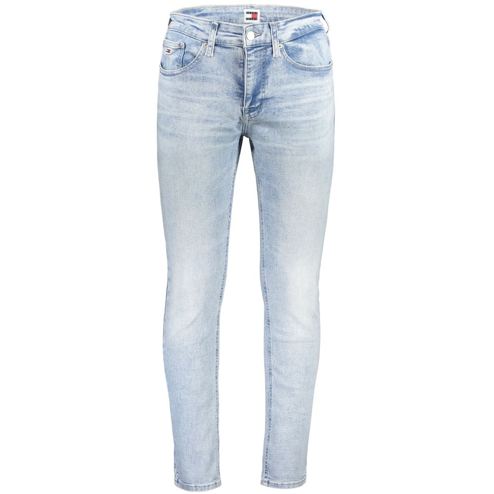 Tommy Hilfiger Blue Cotton Men's Tapered Jean with a modern slim-fit and subtle washed effect.