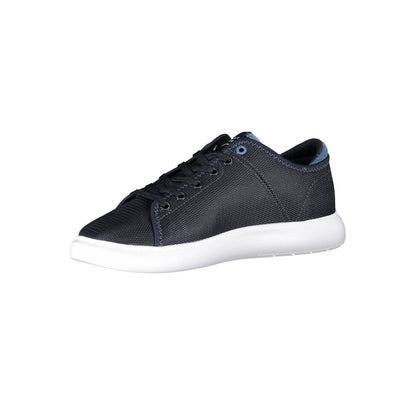 Tommy Hilfiger Blue Recycled Polyester Men Sneaker with lace-up design and contrasting details for sustainable fashion.