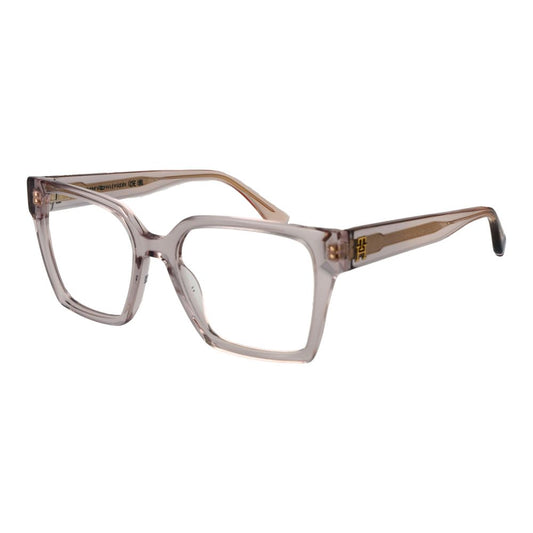 Tommy Hilfiger Pink Acetate Glasses (Frames) for women, rose full-rim square design with demo lenses, includes branded case.