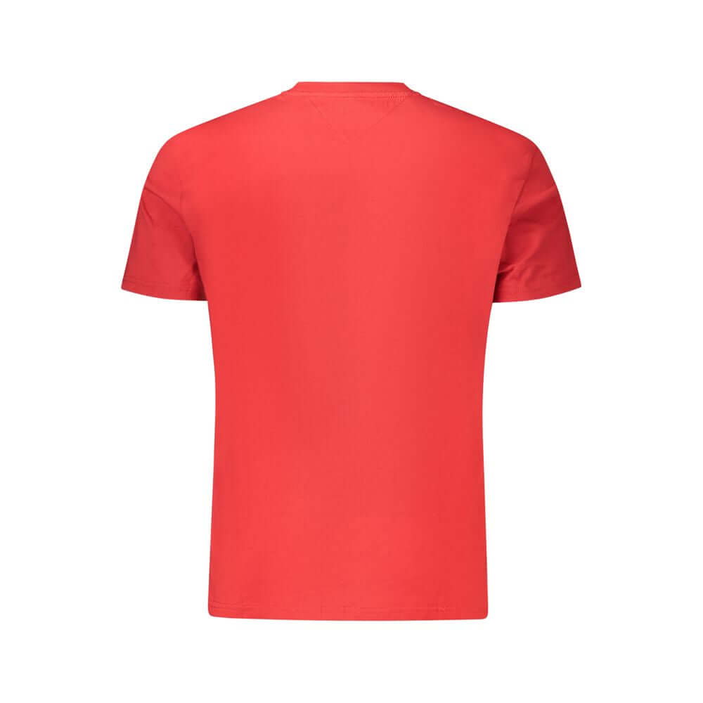 Tommy Hilfiger Red Cotton Men T-Shirt - vibrant red, crew neck, short-sleeved, back view showcasing iconic style and eco-friendly fabric.