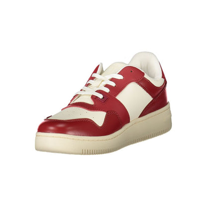 Tommy Hilfiger Red Leather Women Sneaker with bold red accents, perfect for style and comfort, featuring a removable footbed for comfort.