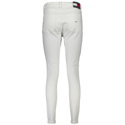 Back view of Tommy Hilfiger White Cotton Women's Jean showcasing signature logo and sleek design for chic style statement.