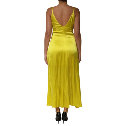 Tonello Yellow Silk Satin Slip Maxi Spaghetti Strap Maxi Dress