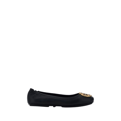 Tory Burch Black Lamb Ovis Aries Aries Ballet Flats with embossed monogram plaque, slip-on design, and round toe for stylish comfort.