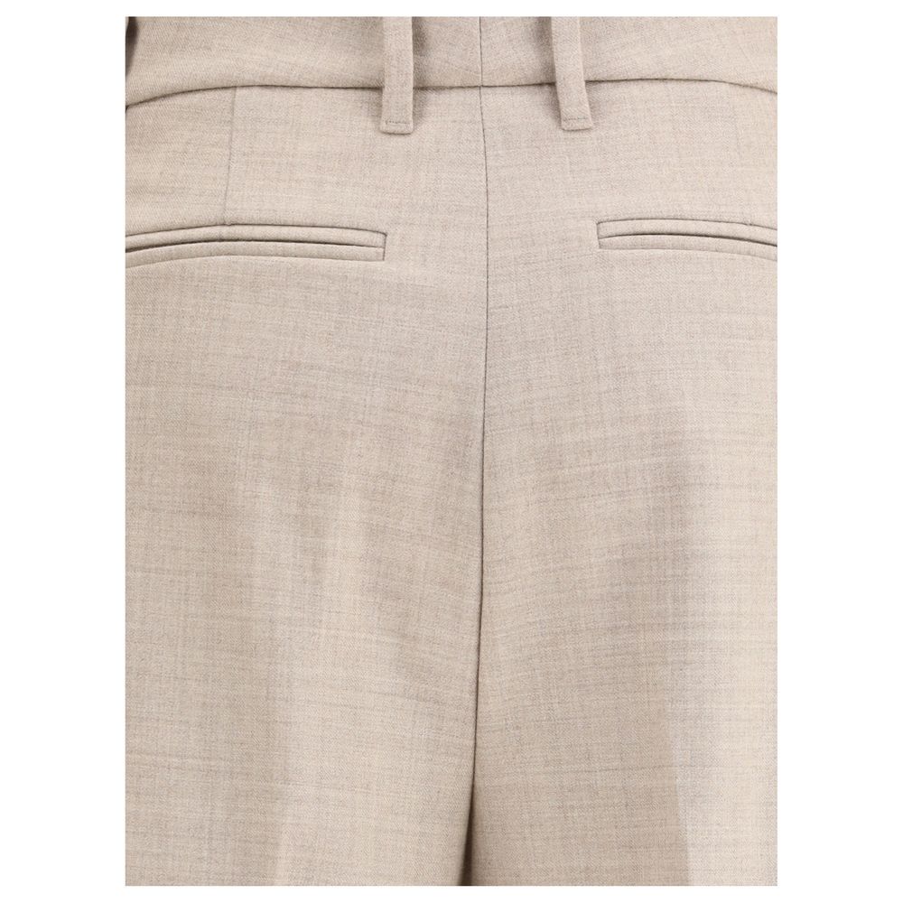 Close-up of True Royal Beige Wool Casual Pants with high waist, belt loops, and side welt pockets
