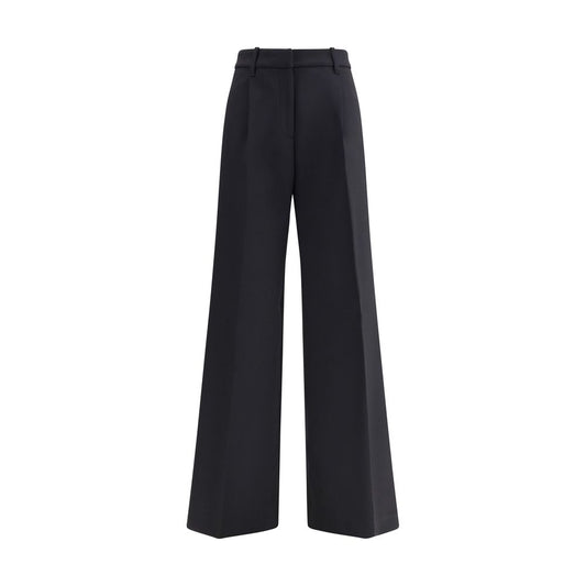 True Royal Black Wool Casual Pants with wide-leg design and high waist, featuring front zipper, hook closure, belt loops, and pockets.