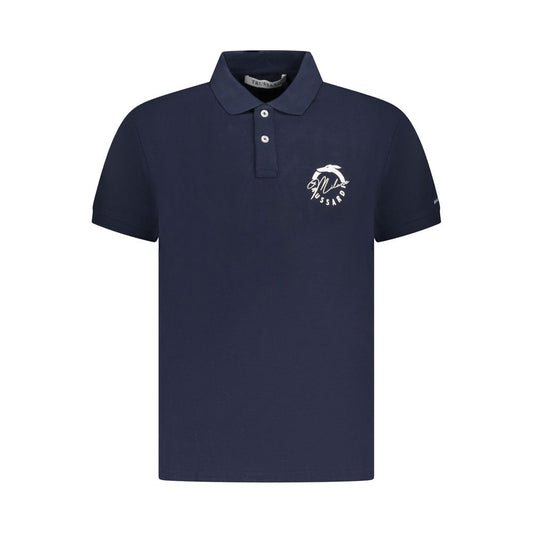Trussardi Blue Cotton Men Polo Shirt with logo print and two-button placket, epitomizing sleek Italian style