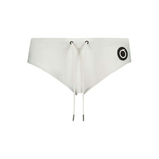 Trussardi White Elastane Swimwear with basic logo, elastic waist, lace ties, and logo application.
