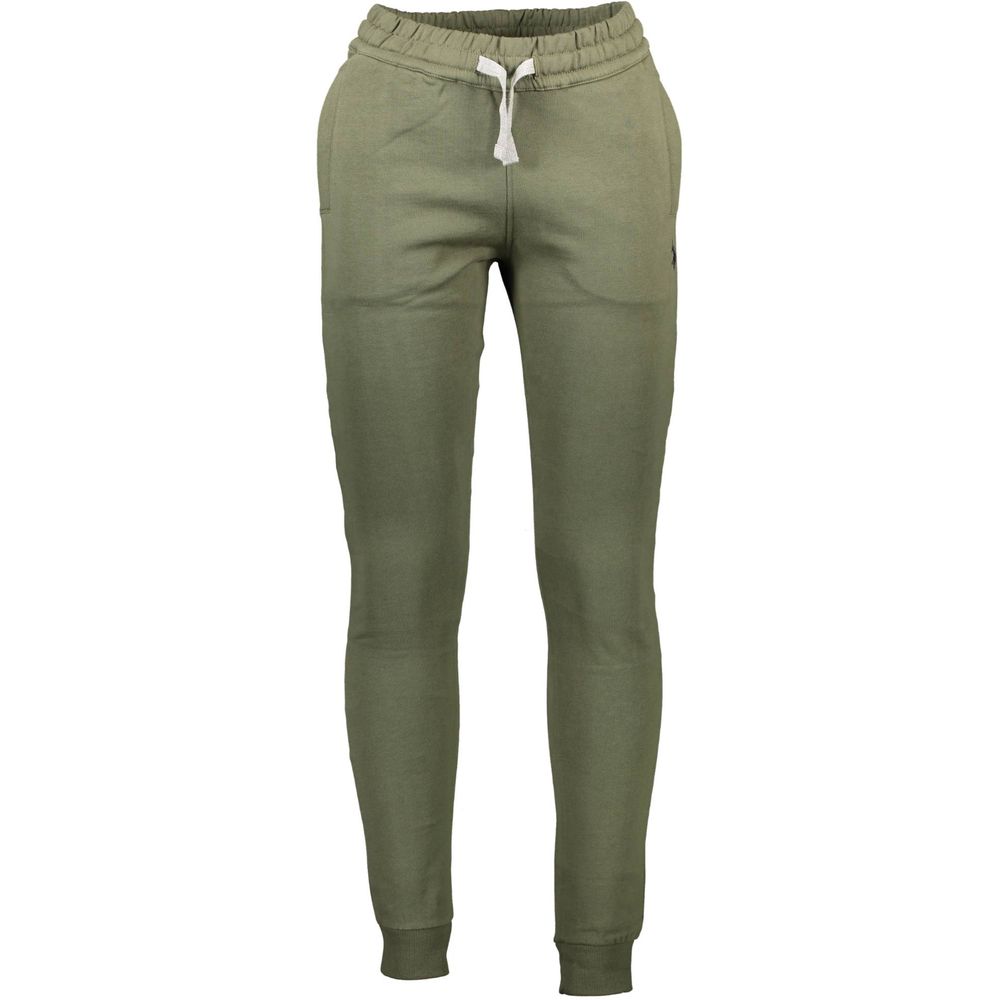 U.S. POLO ASSN. Green Cotton Pant with elastic waistband, embroidery, and logo, featuring drawstrings and three pockets.