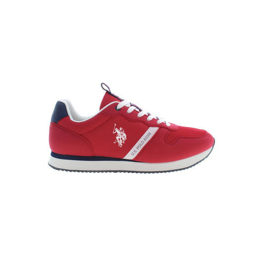 U.S. POLO ASSN. Red Polyester Men Sneaker with iconic logo design and lace-up detail, stylish sports footwear.