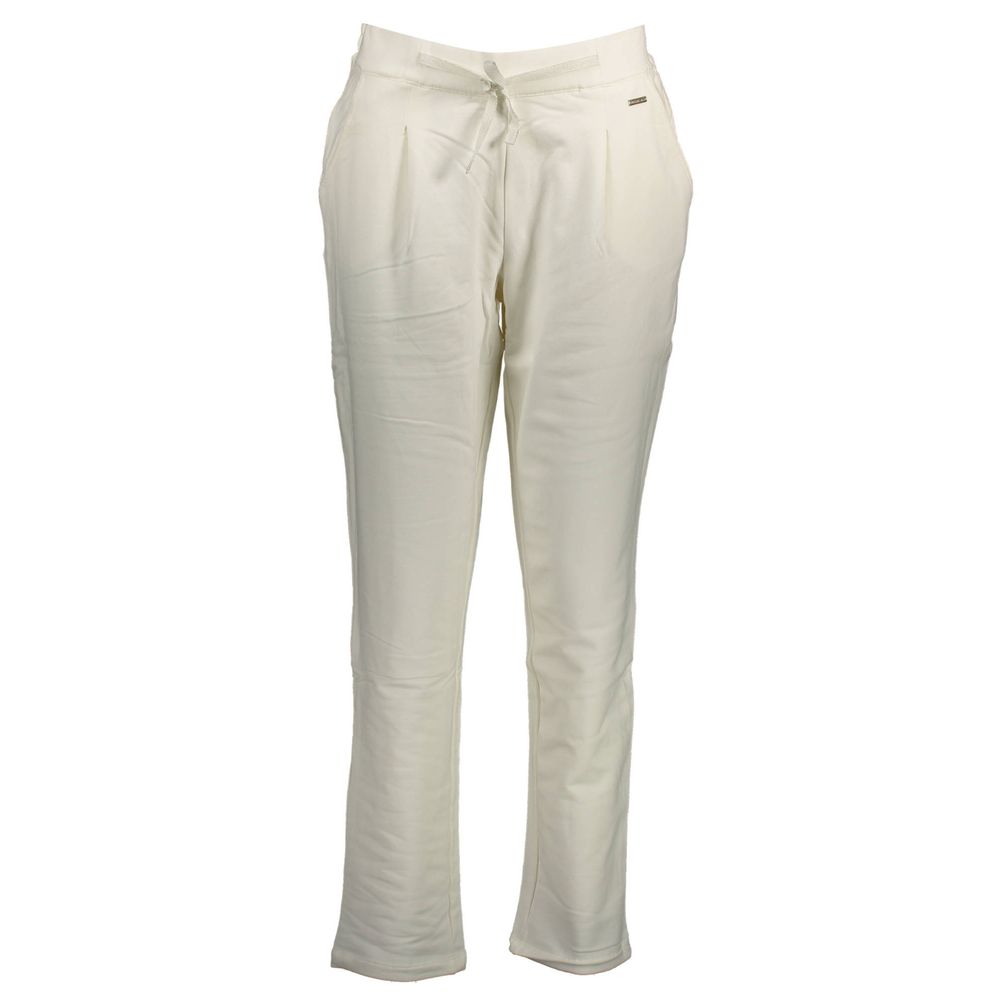 U.S. POLO ASSN. White Cotton Pant, sports trousers with elastic waistband, laces, two pockets, contrasting details, and logo.