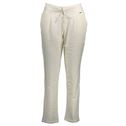 U.S. POLO ASSN. White Cotton Pant, sports trousers with elastic waistband, laces, two pockets, contrasting details, and logo.