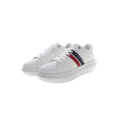 U.S. POLO ASSN. White Polyester Sneaker, sports shoe with laces, contrasting details, logo