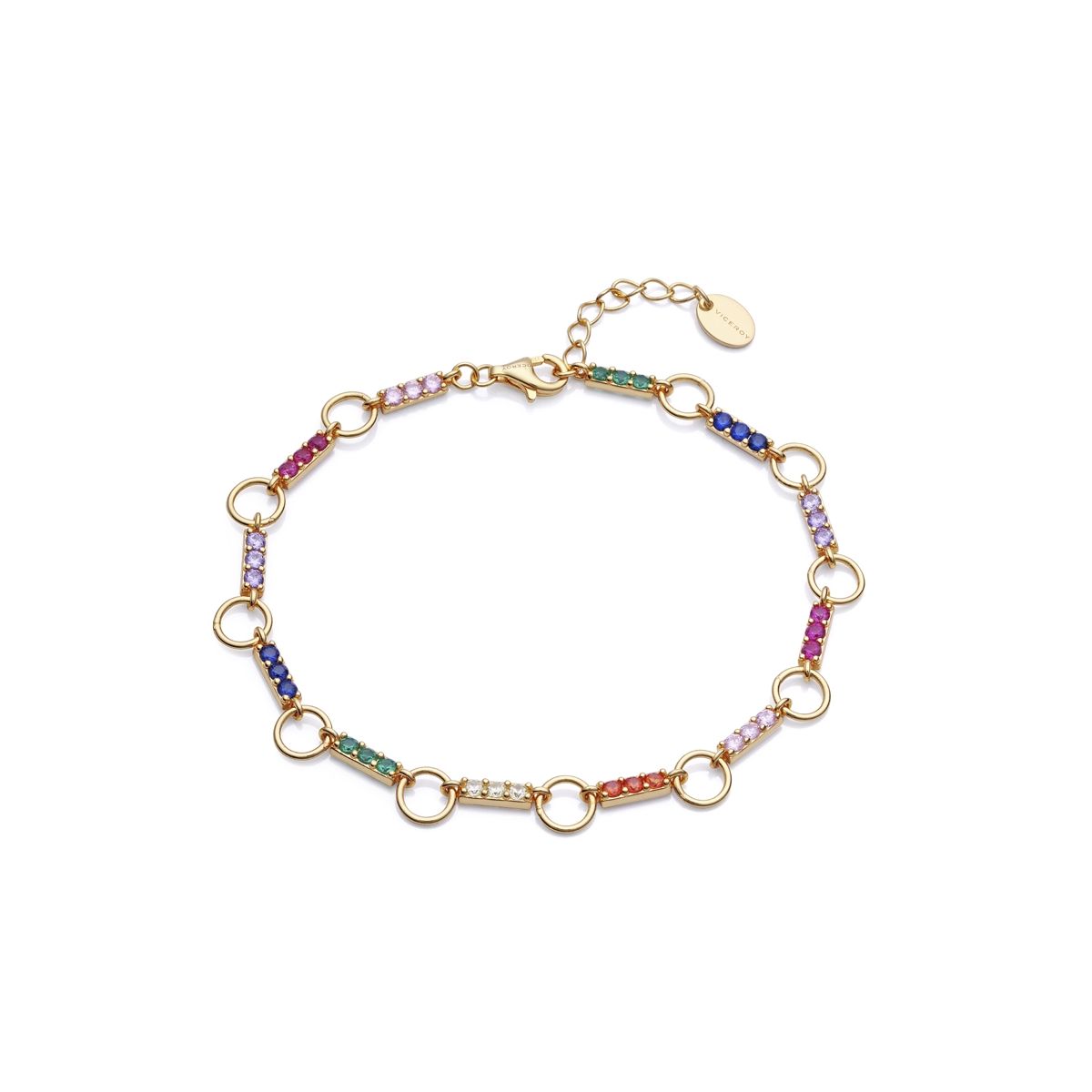 Colorful gold bracelet with round links and multi-colored stones. Ideal for ladies. VICEROY JEWELS Mod. 13073P100-39.