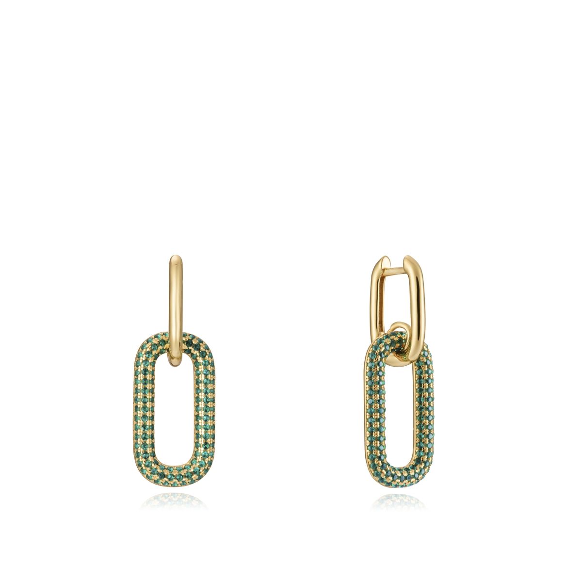 Gold and green chain link earrings